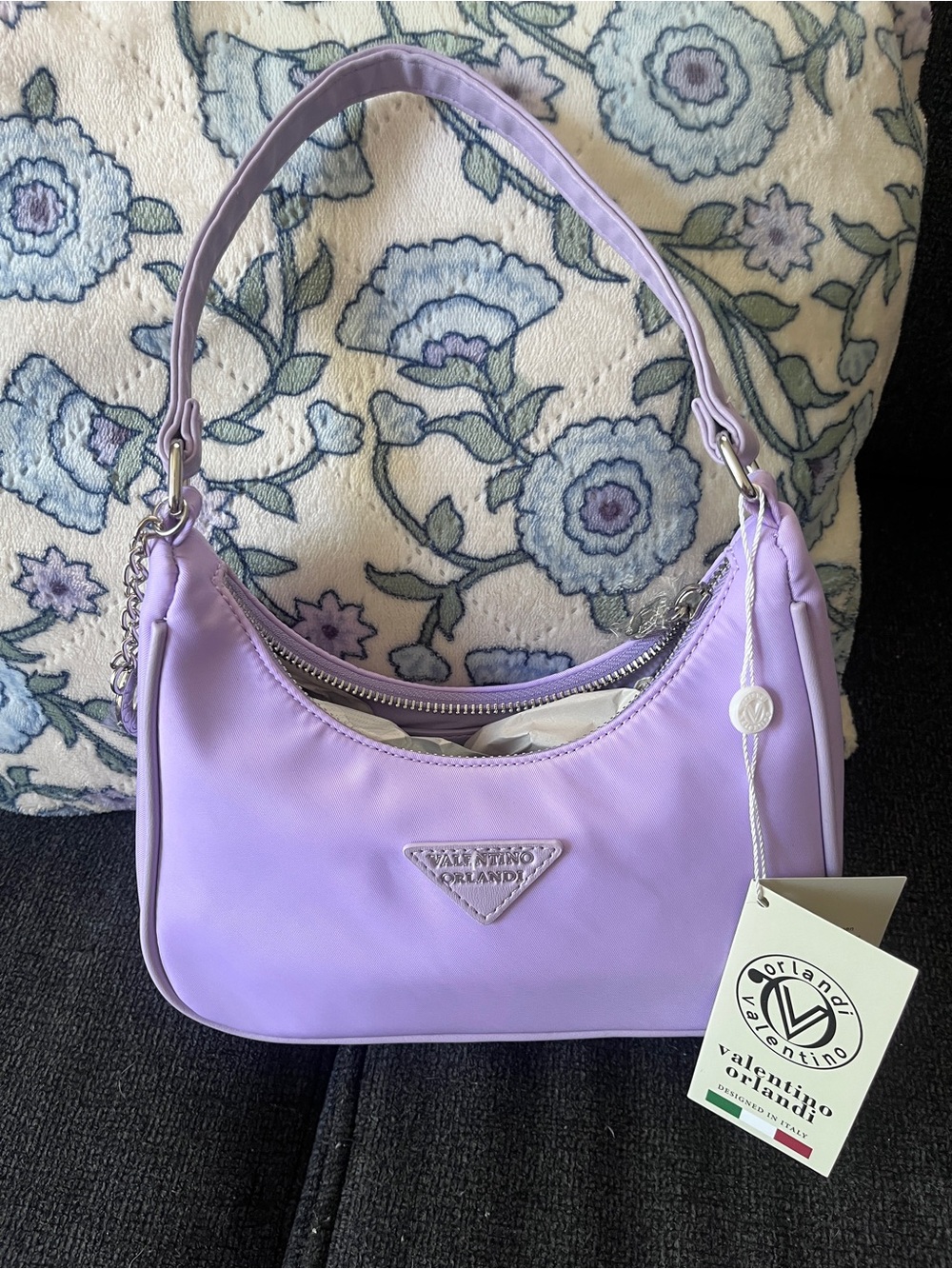 Valentino Orlandi Lilac Shoulder Bag with Silver Hardware